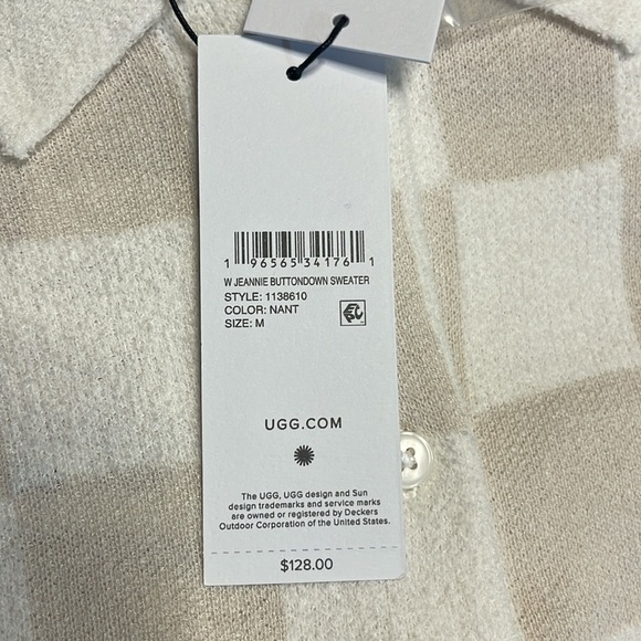 NWT UGG W Jeannie button down sweater color Nant cream check lightweight med. - Picture 7 of 13